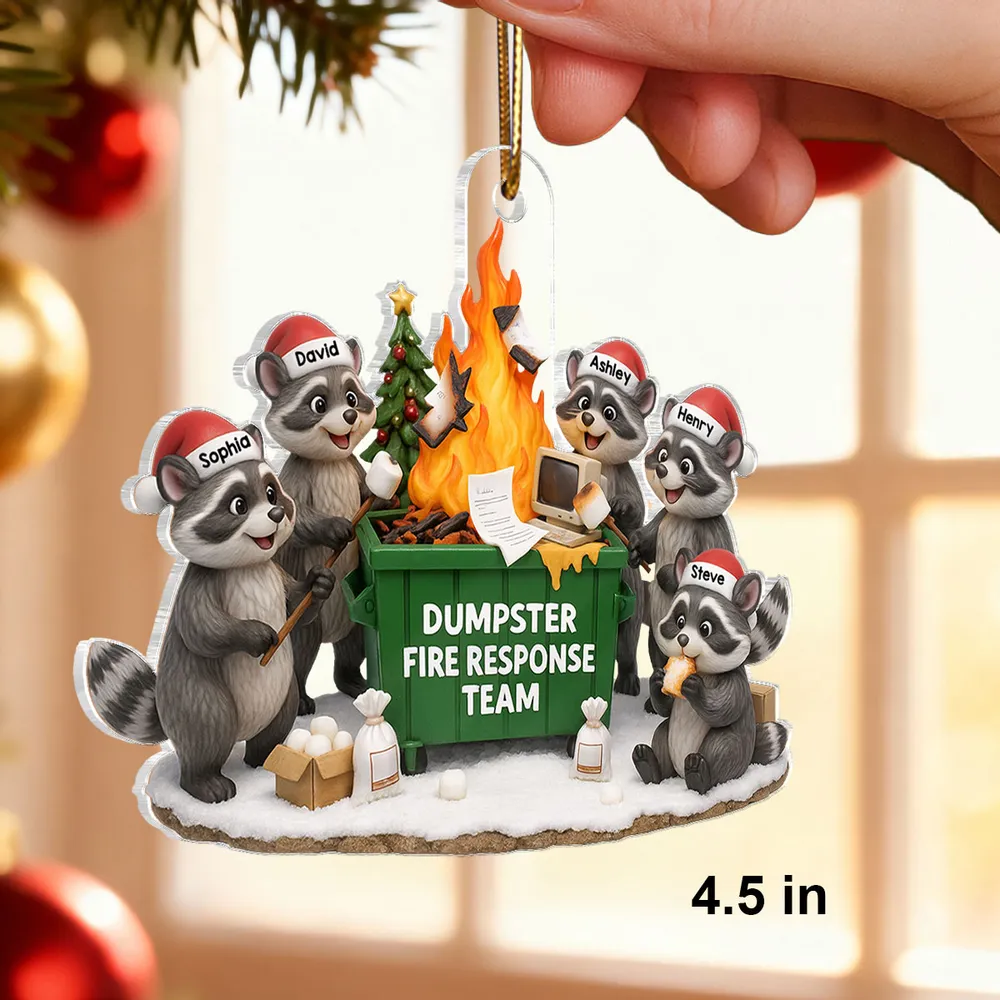 Custom Raccoon Dumpster Fire Response Team Acrylic Ornament, Hilarious Office Christmas Gift and Festive Home Decor - Image 2