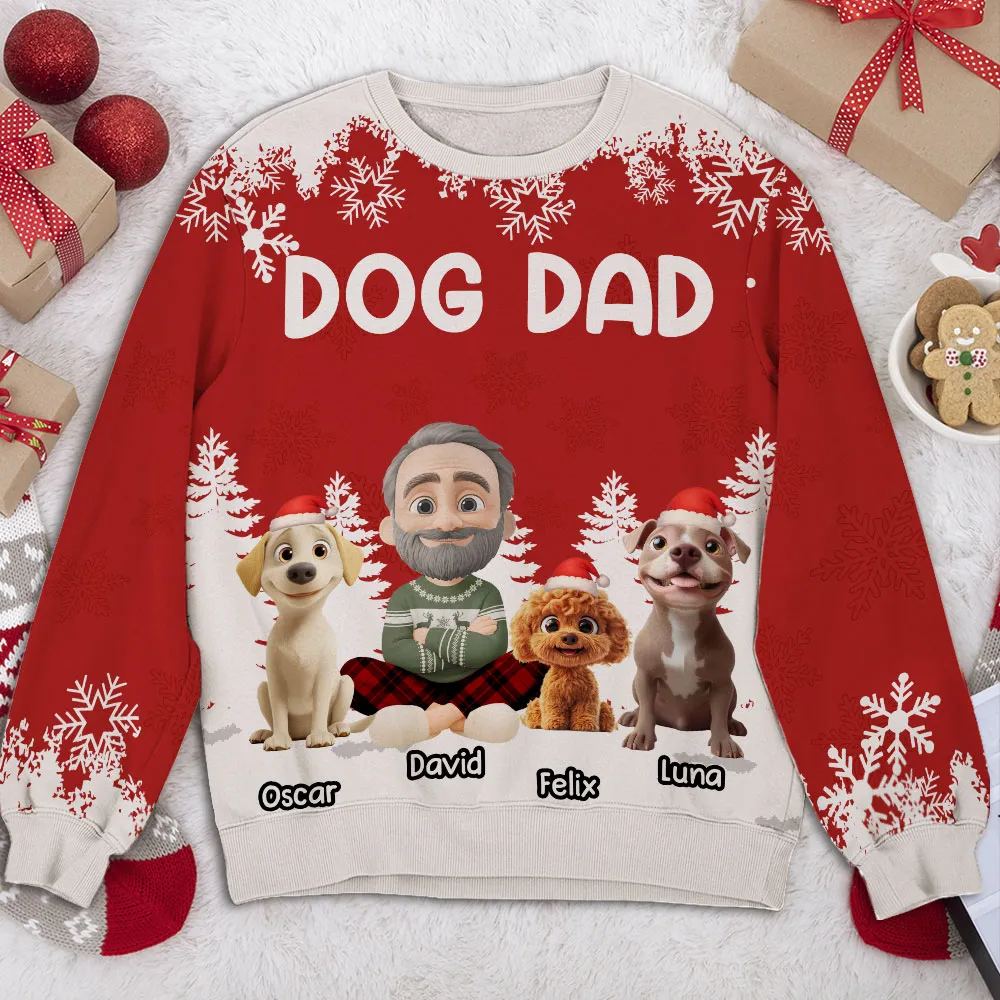 Personalized Dog Dad Printed Sweatshirt with Custom Cartoon Man and Puppy, Cozy Christmas Gift for Proud Pet Lovers - Image 6