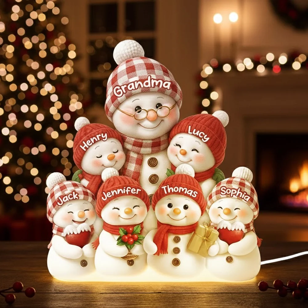 Snowman Family Acrylic Light Box for Grandma - Cozy Christmas Decor and Unique Holiday Gift from Grandkids