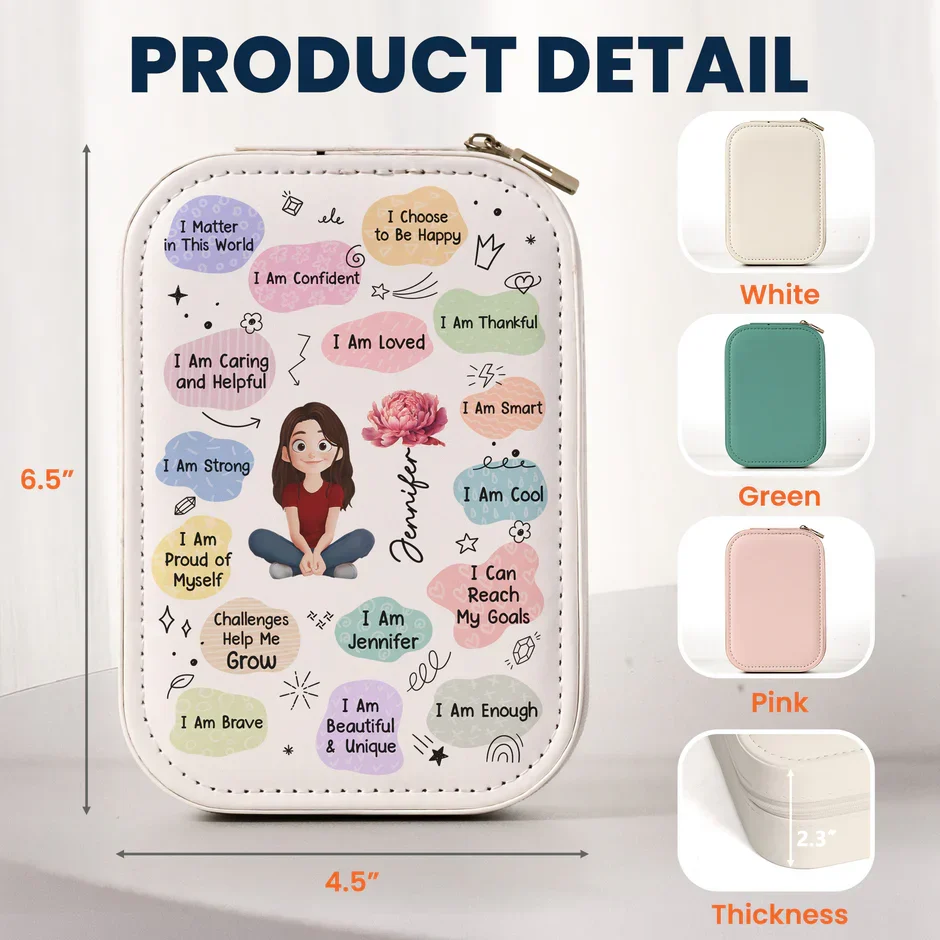 Custom LED Makeup Case with Cartoon Portrait & Positive I Am Quotes – Unique Personalized Makeup Box, Uplifting Gift for Daughter or Friend - Image 4