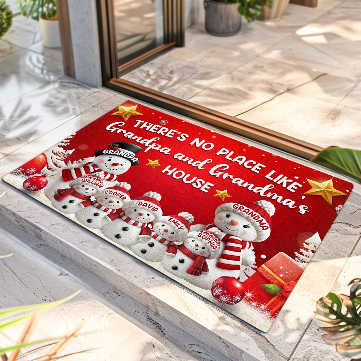 Custom Standard Doormat with Cute Snowman Family, Festive Entryway Decor for Grandparents' Home, Heartwarming Personalized Gift Idea for Indoor or Outdoor Use - Image 3