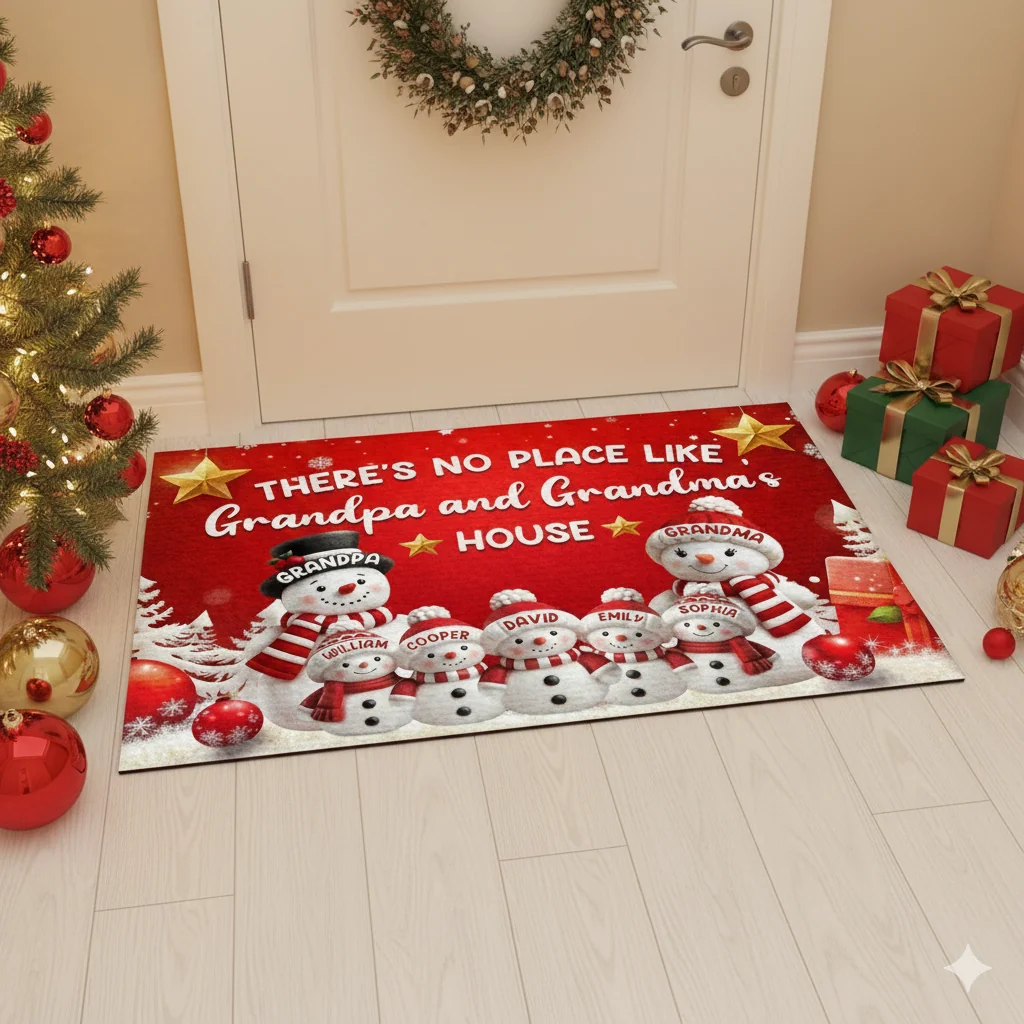 Custom Standard Doormat with Cute Snowman Family, Festive Entryway Decor for Grandparents' Home, Heartwarming Personalized Gift Idea for Indoor or Outdoor Use - Image 7