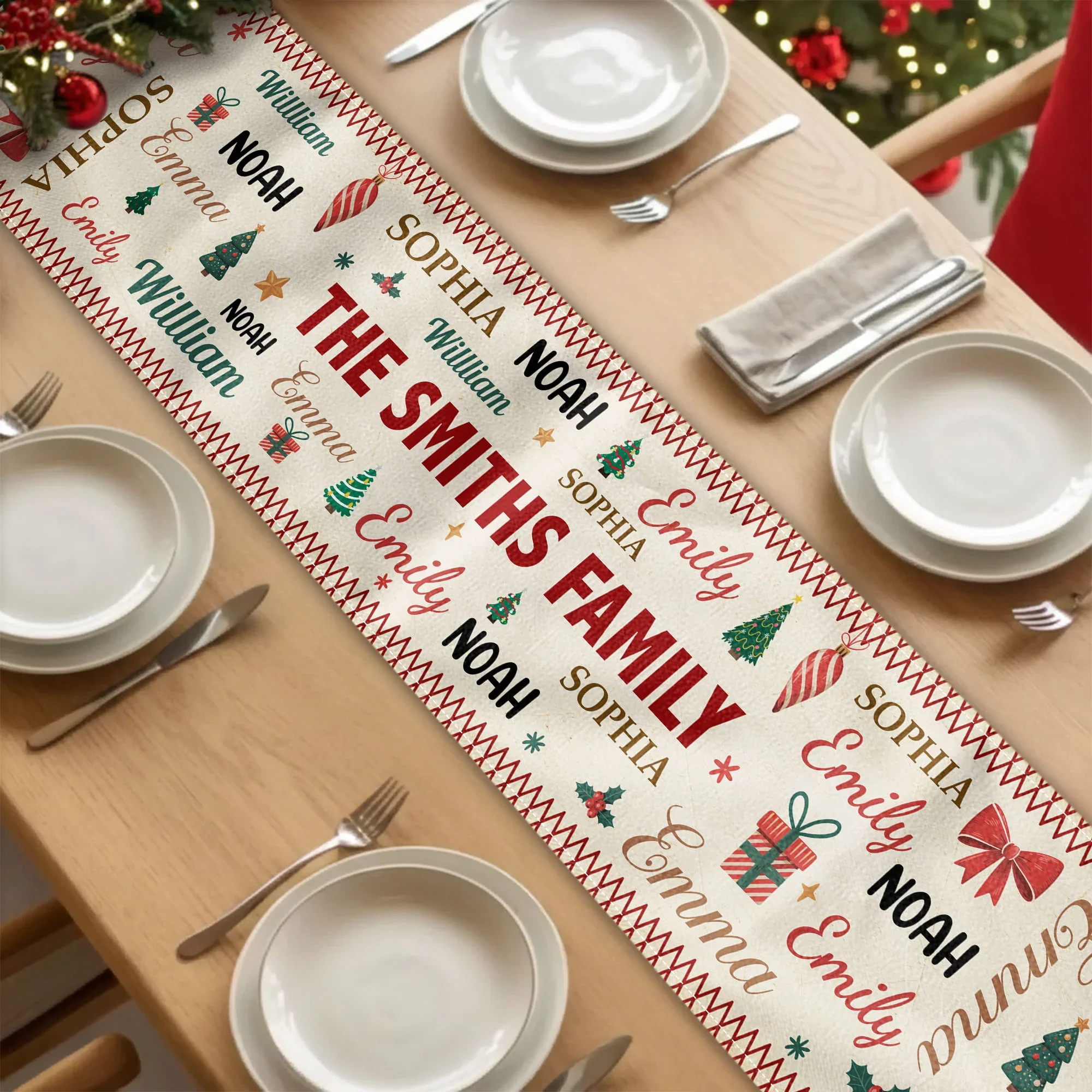 Custom Family Name Christmas Table Runner for Holiday Dining – Cozy Personalized Decor & Creative Gift Idea - Image 6
