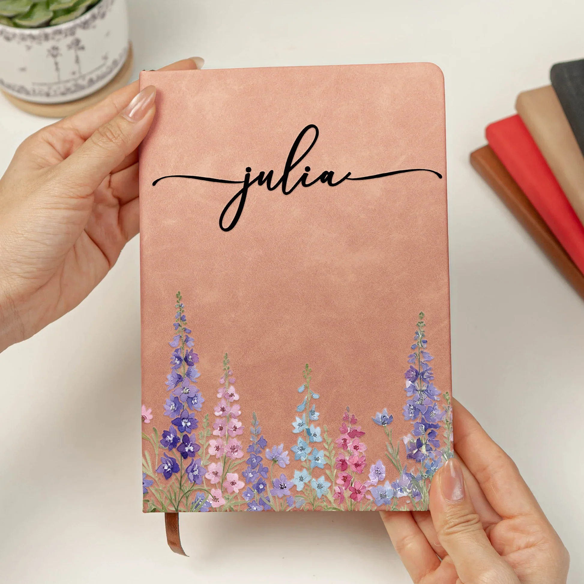 Custom Leather Journal for Her with Delicate Birth Flower Design – Personalized Writing Notebook, Meaningful Gift for Wife, Sister or Teen Girl - Image 2