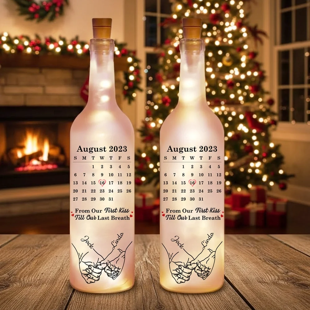 Personalized Bottle Lamp with Calendar Date & Couple Design, Soft Warm Glow for Romantic Nights, Unique Anniversary Gift - Image 3