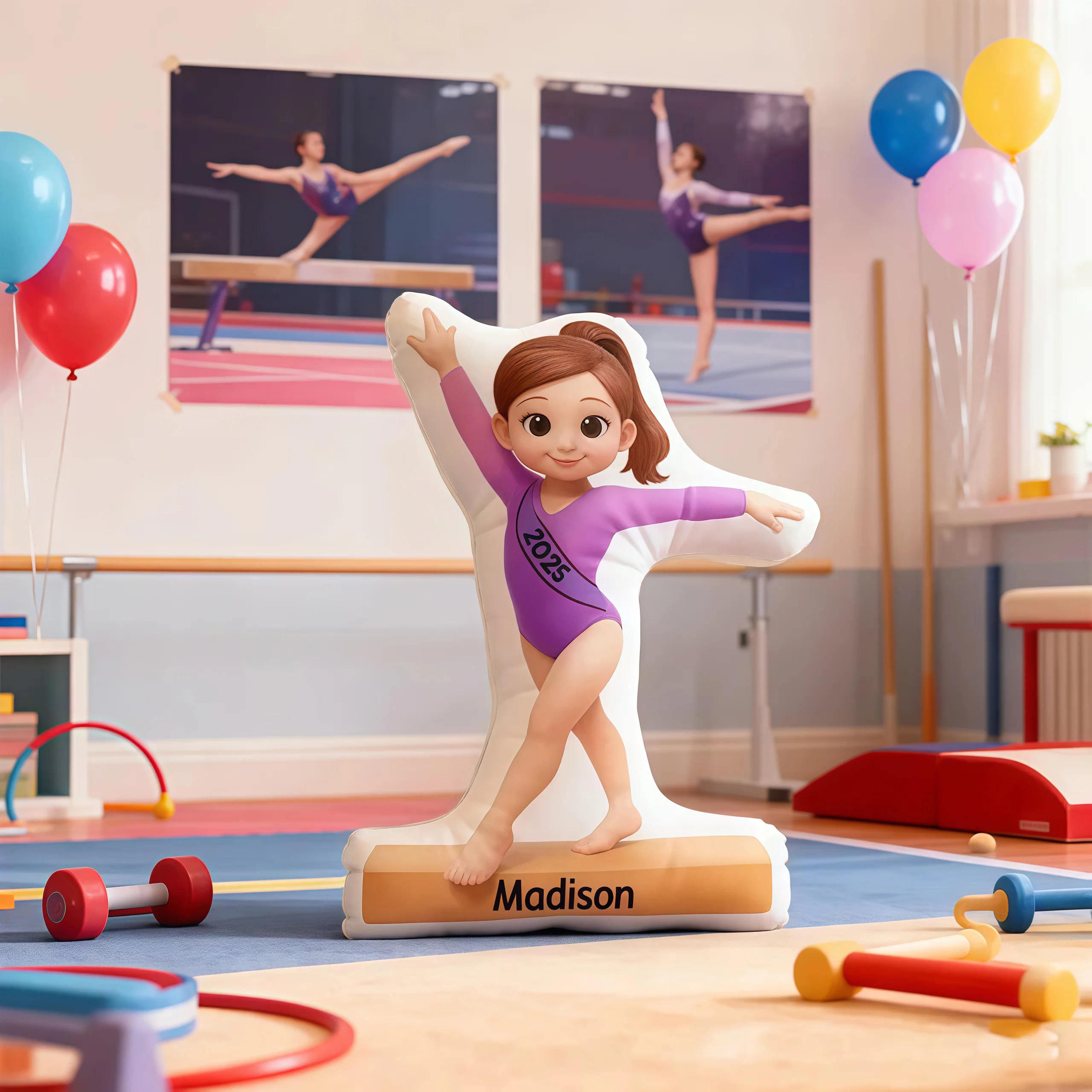 Custom Gymnastics Girl Shaped Pillow with Initial Design – Adorable Kids Shaped Pillow for Bedroom Decor, Cozy Support & Creative Gift Idea - Image 2