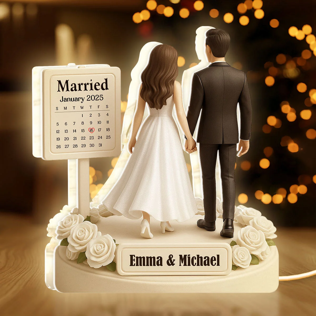Personalized Acrylic Light Box for Couples with Wedding Date Calendar, Warm Glow Keepsake & Unique Gift - Image 3