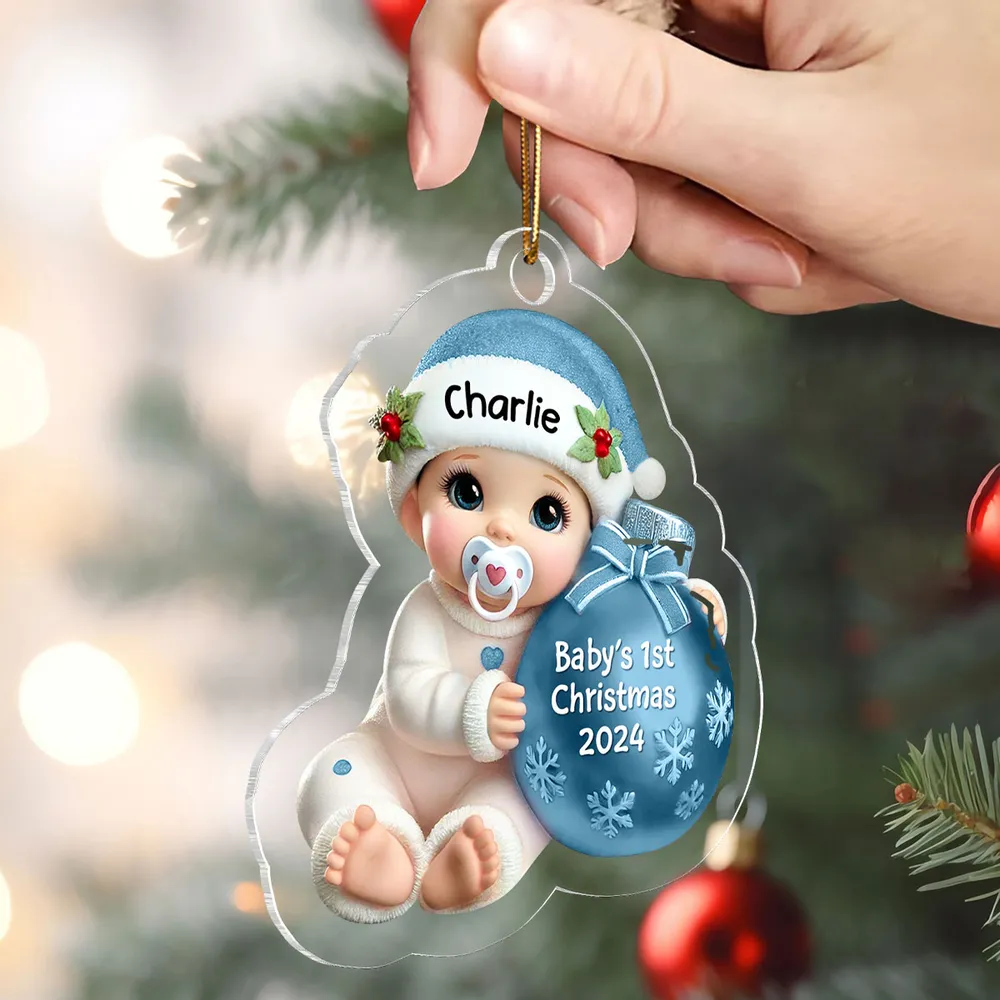 Personalized Acrylic Ornament for Baby's First Christmas – Cute Blue Baby Design, Festive Keepsake, Unique Gift for New Parents - Image 6