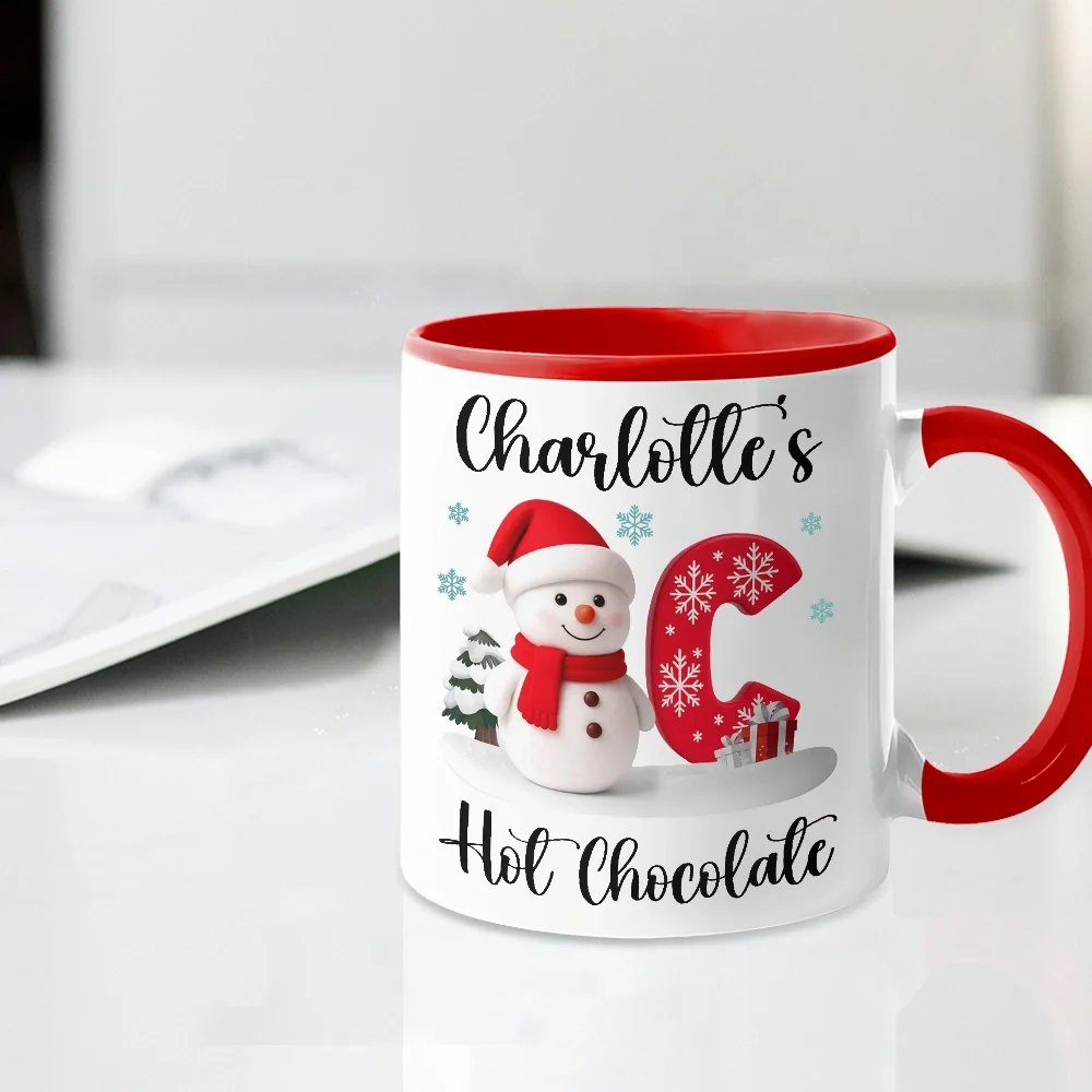 Custom Snowman Initial White Ceramic Mug for Hot Chocolate & Morning Coffee – Festive Personalized Christmas Gift, Fun and Cute Winter Present - Image 2