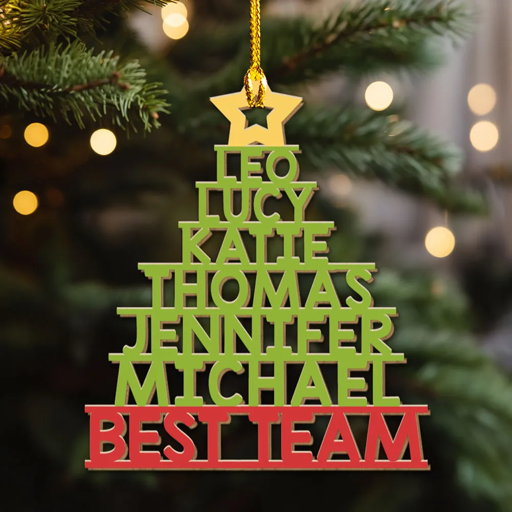 Personalized Acrylic Ornament Christmas Tree With Team Names, Festive Office Decor & Unique Holiday Gift