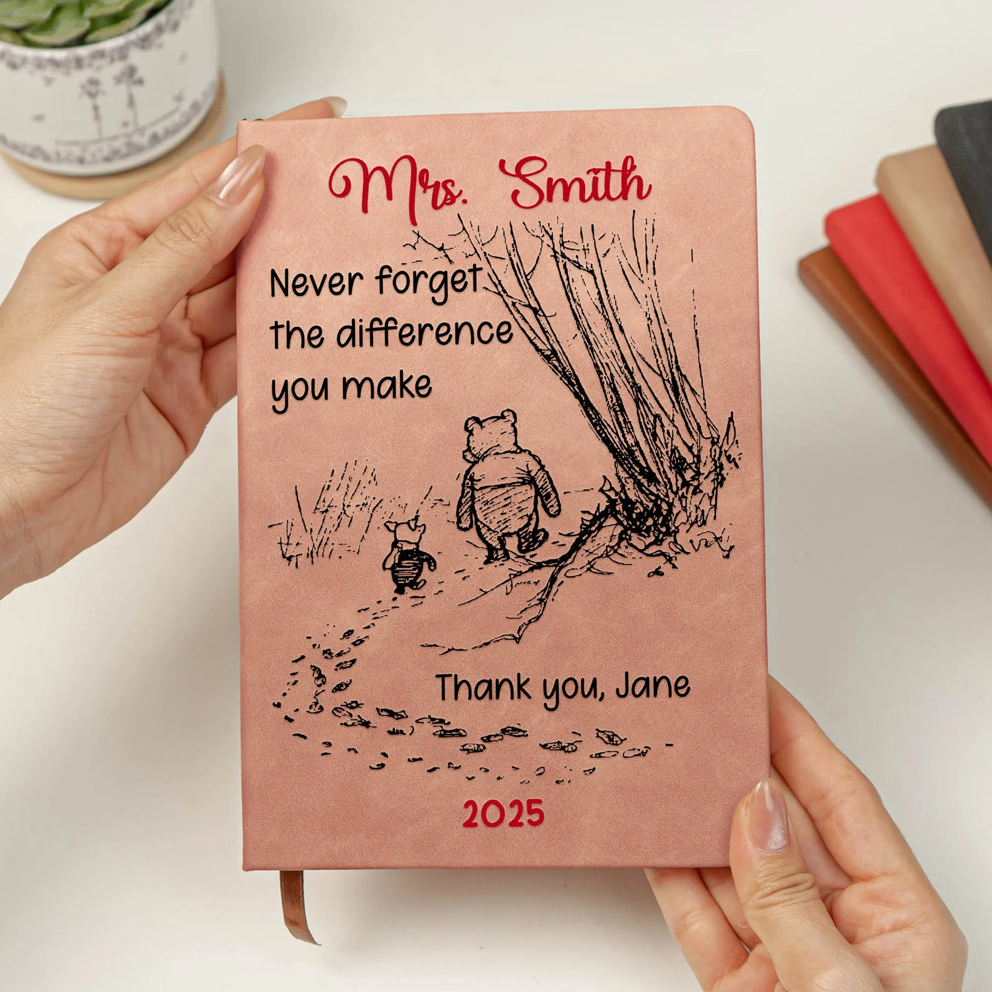 Custom Leather Journal for Appreciation – Sweet Walking Friends Design, Meaningful Gratitude Gift for Someone Who Makes a Difference - Image 2