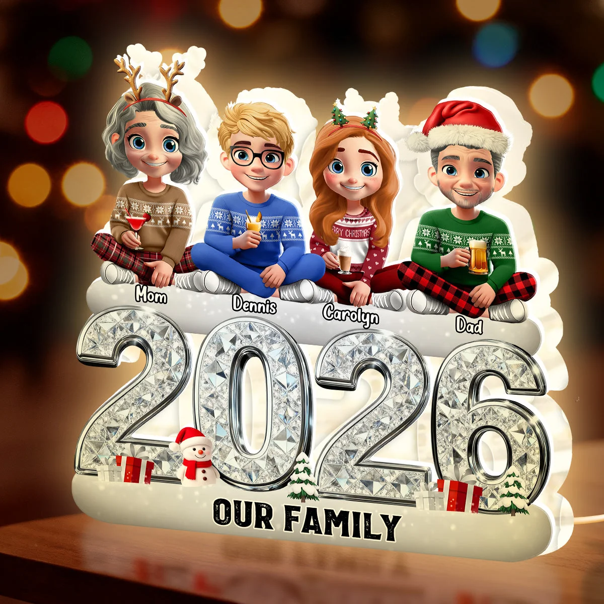 Custom Our Family Acrylic Light Box with Festive Characters, Warm Atmosphere Lighting Acrylic Light Box, Heartfelt Holiday Gift for the Whole Family - Image 2