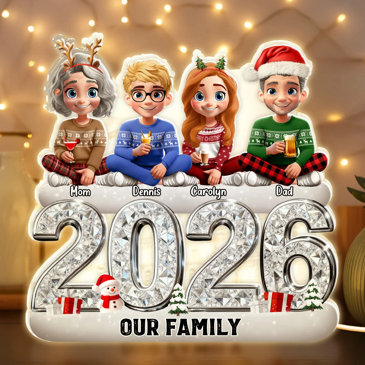 Custom Our Family Acrylic Light Box with Festive Characters, Warm Atmosphere Lighting Acrylic Light Box, Heartfelt Holiday Gift for the Whole Family - Image 3