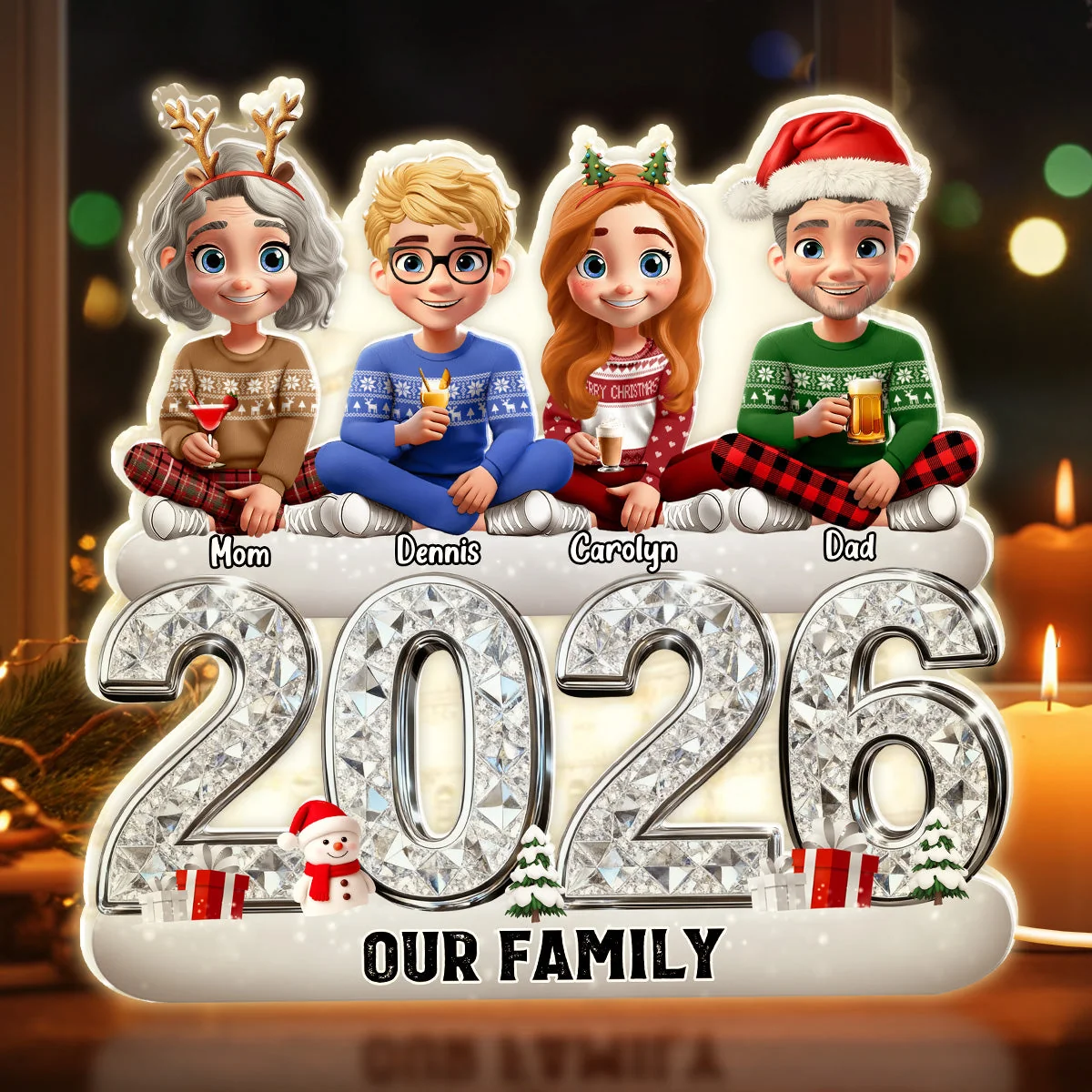 Custom Our Family Acrylic Light Box with Festive Characters, Warm Atmosphere Lighting Acrylic Light Box, Heartfelt Holiday Gift for the Whole Family - Image 4