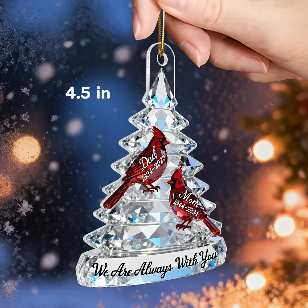 Acrylic Ornament Crystal-Style Tree with Red Cardinals, We Are Always With You Sympathy Gift for Family - Image 2