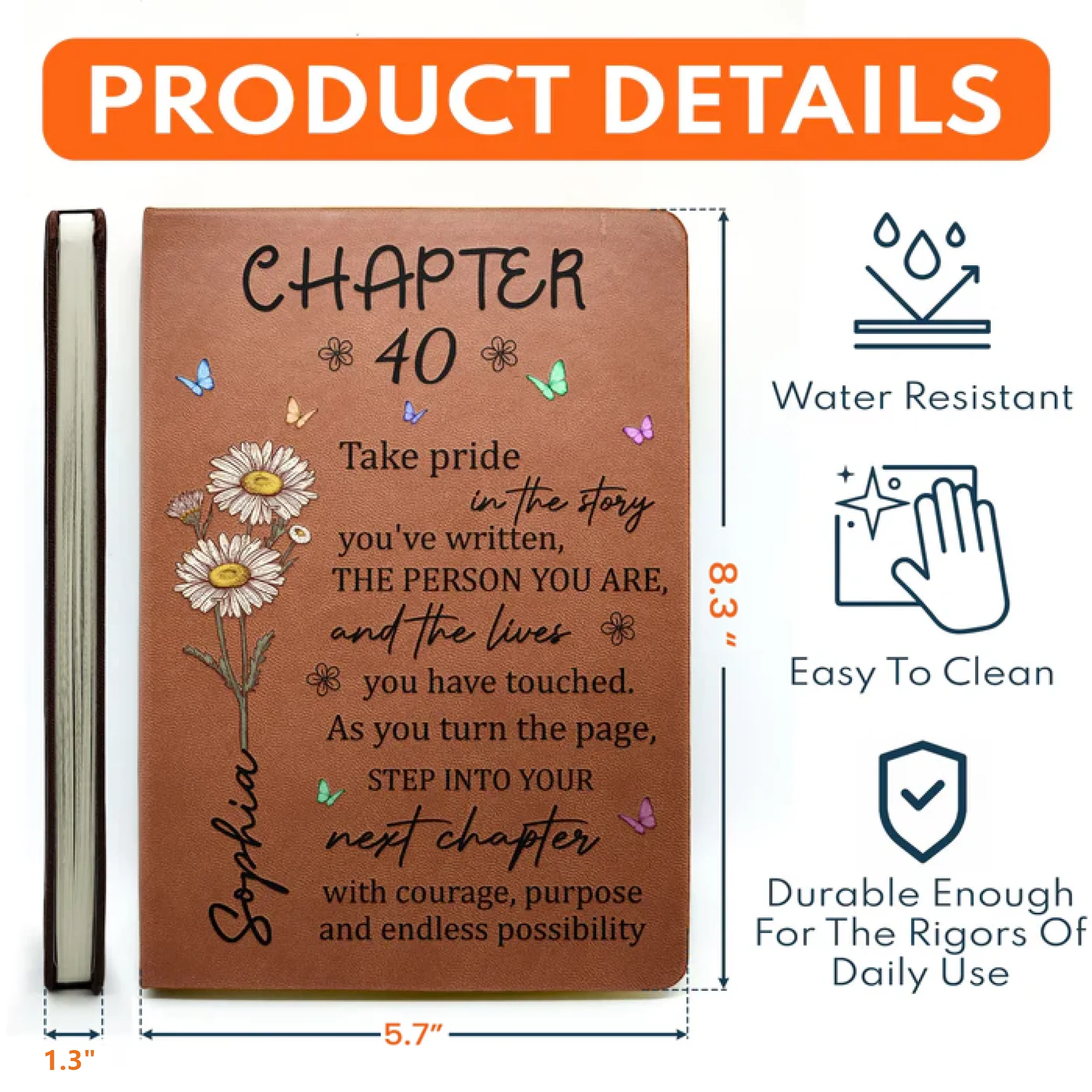 Personalized Leather Journal 'One More Chapter of Life' – Uplifting Next Chapter Quote, Floral Design, Unique Gift for Her - Image 4