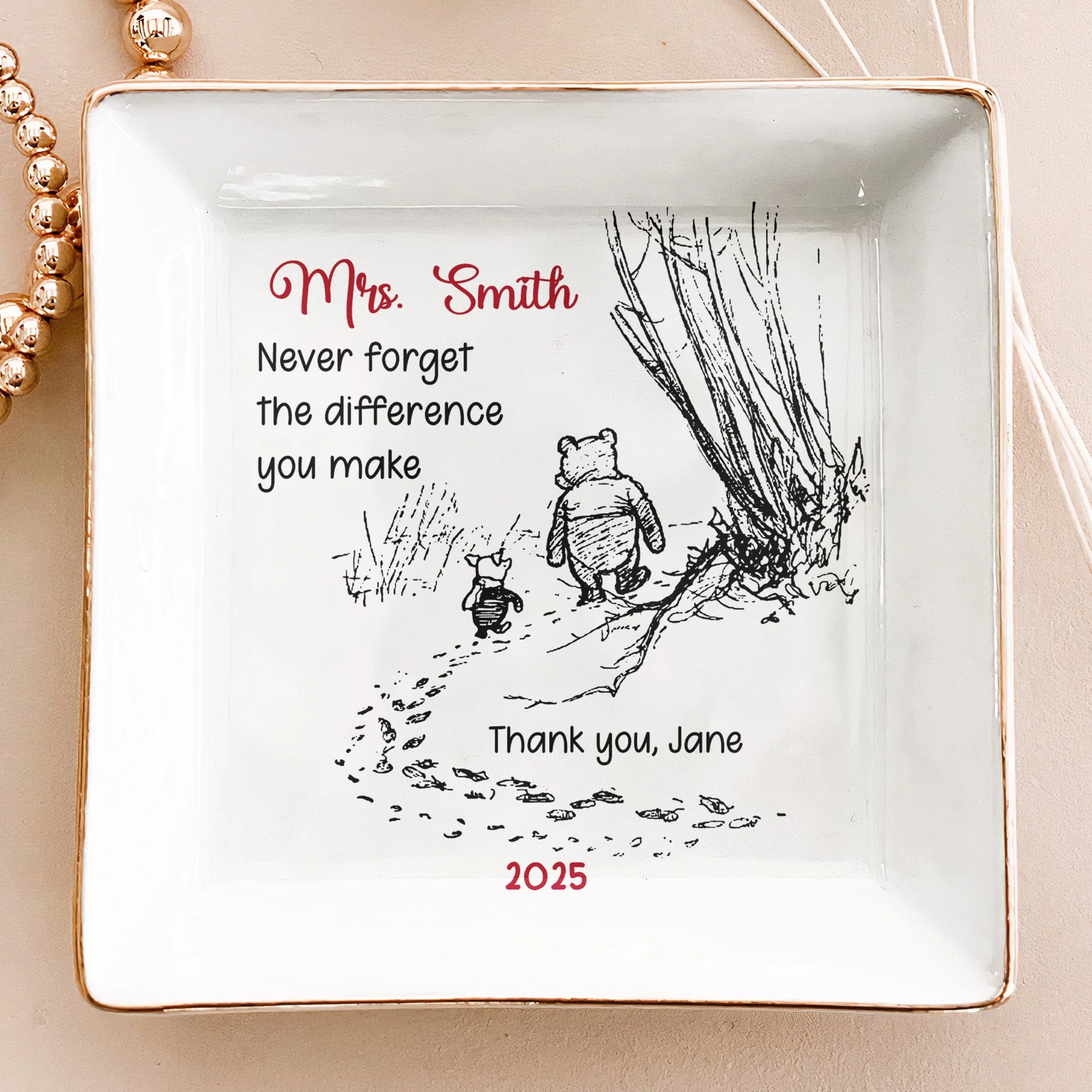 Inspirational Jewelry Dish Thank You Gift – Never Forget The Difference You Make, Charming Sketch Design, Unique Creative Gift for Someone Special