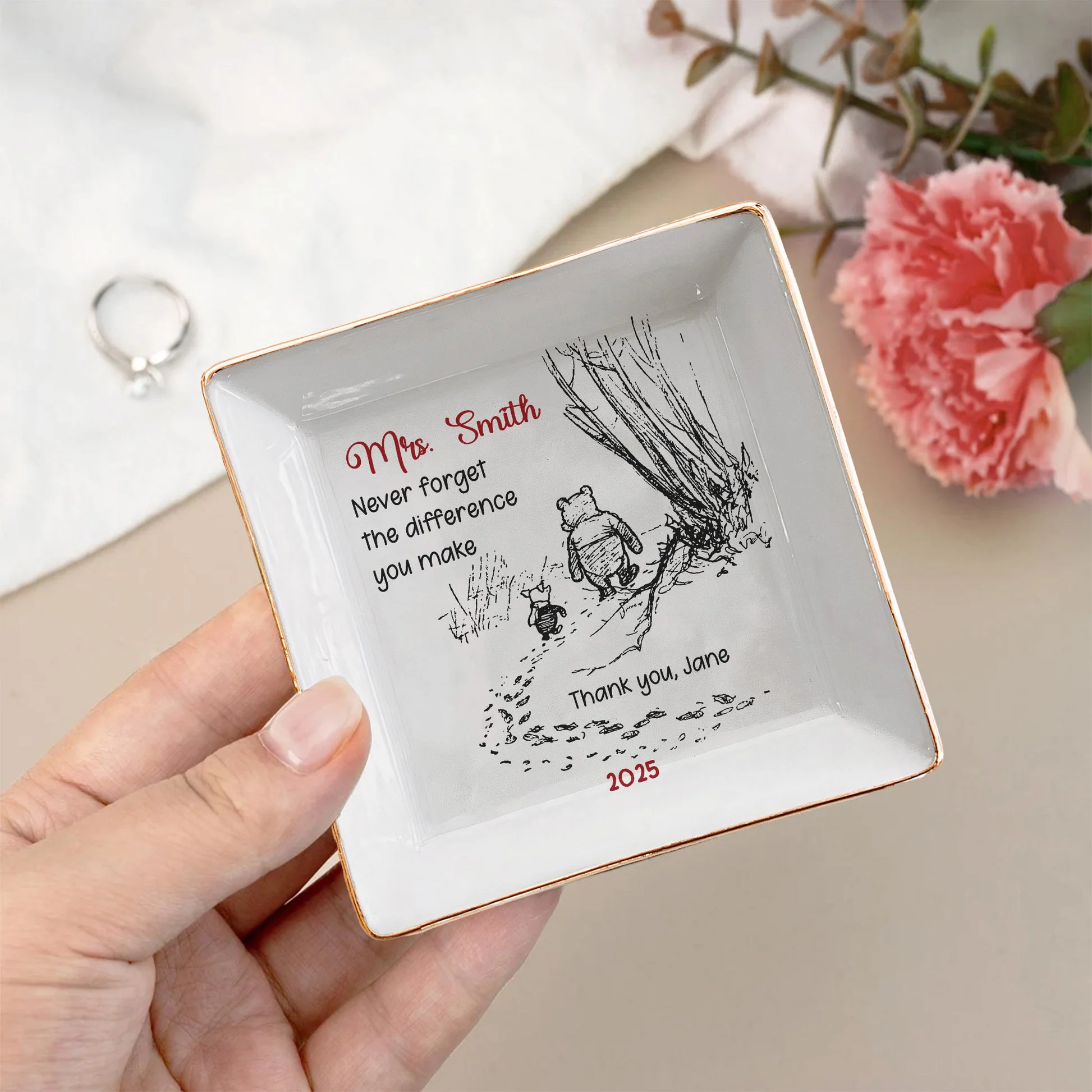 Inspirational Jewelry Dish Thank You Gift – Never Forget The Difference You Make, Charming Sketch Design, Unique Creative Gift for Someone Special - Image 3