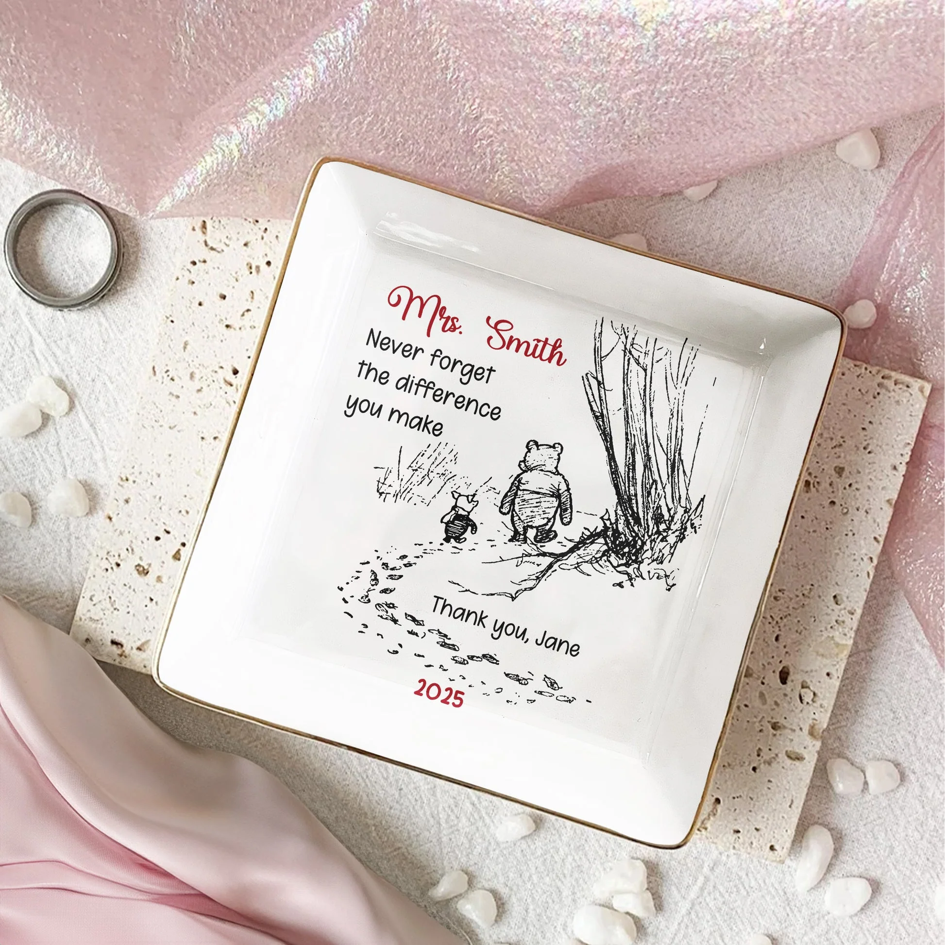 Inspirational Jewelry Dish Thank You Gift – Never Forget The Difference You Make, Charming Sketch Design, Unique Creative Gift for Someone Special - Image 6