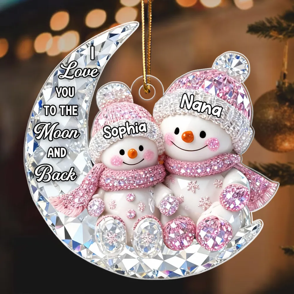 Personalized Acrylic Ornament for Grandma & Grandkid on Moon – Sparkling Snowman Design, I Love You to the Moon and Back, Unique Christmas Gift - Image 8