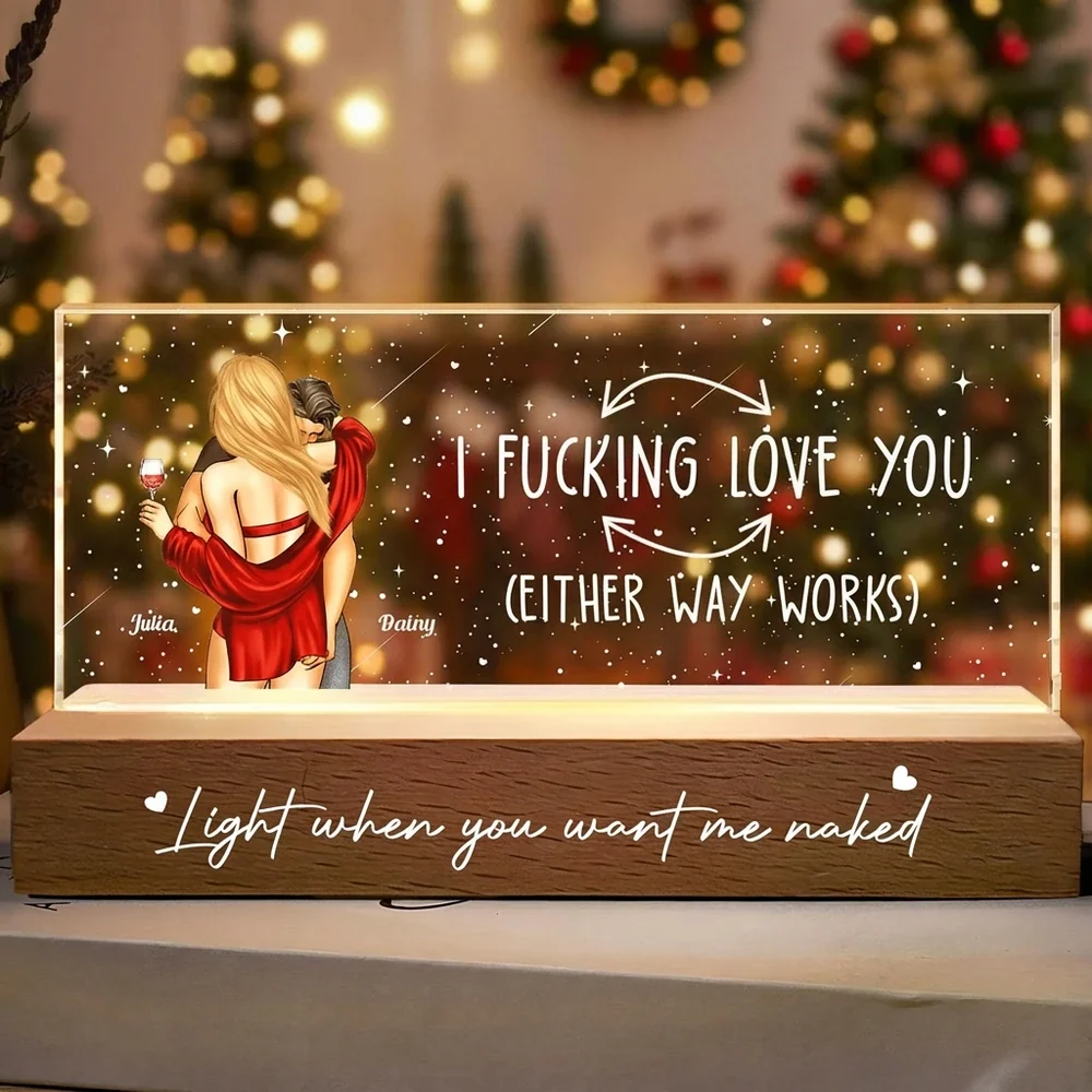 I F*cking Love You LED Light Plaque with Hugging Couple Illustration Cozy Night Light Romantic Unique Gift for Lovers