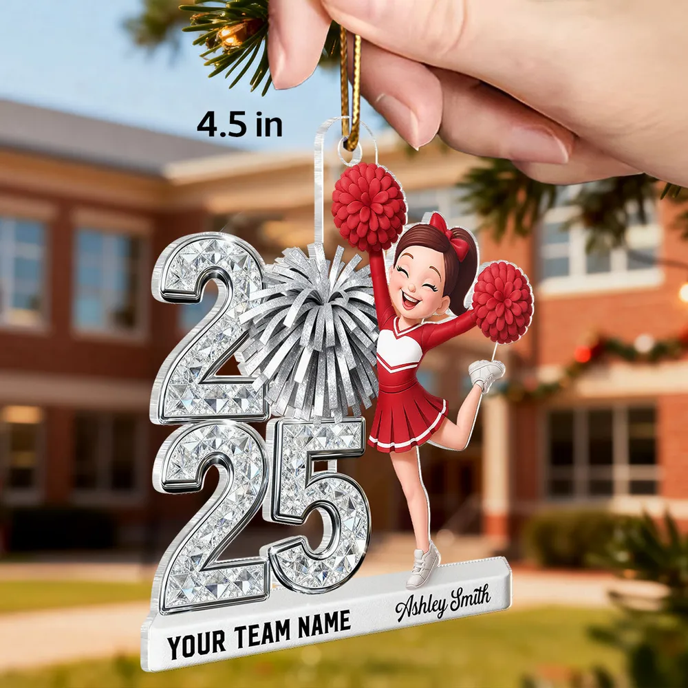 Personalized Cheerleader Acrylic Ornament with Year & Team Name, Sparkling School Spirit Keepsake, Unique Graduation Gift - Image 3