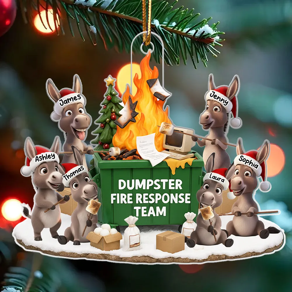 Personalized Acrylic Ornament Dumpster Fire Response Team Donkey Design Funny Christmas Gift for Coworkers - Image 9