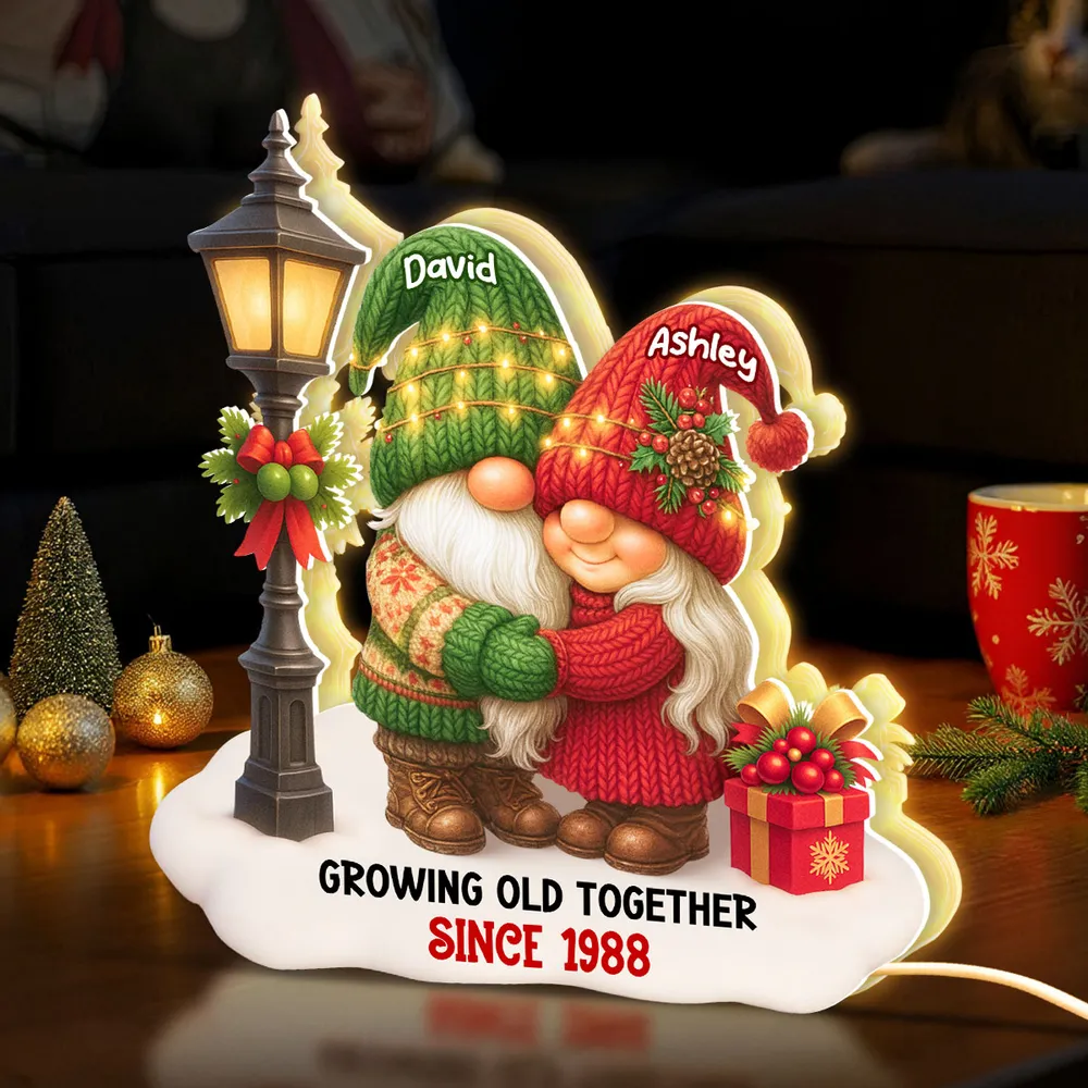 Personalized Acrylic Light Box with Gnome Couple, Cozy Bedroom Lamp for Couples, Unique Growing Old Together Gift - Image 3