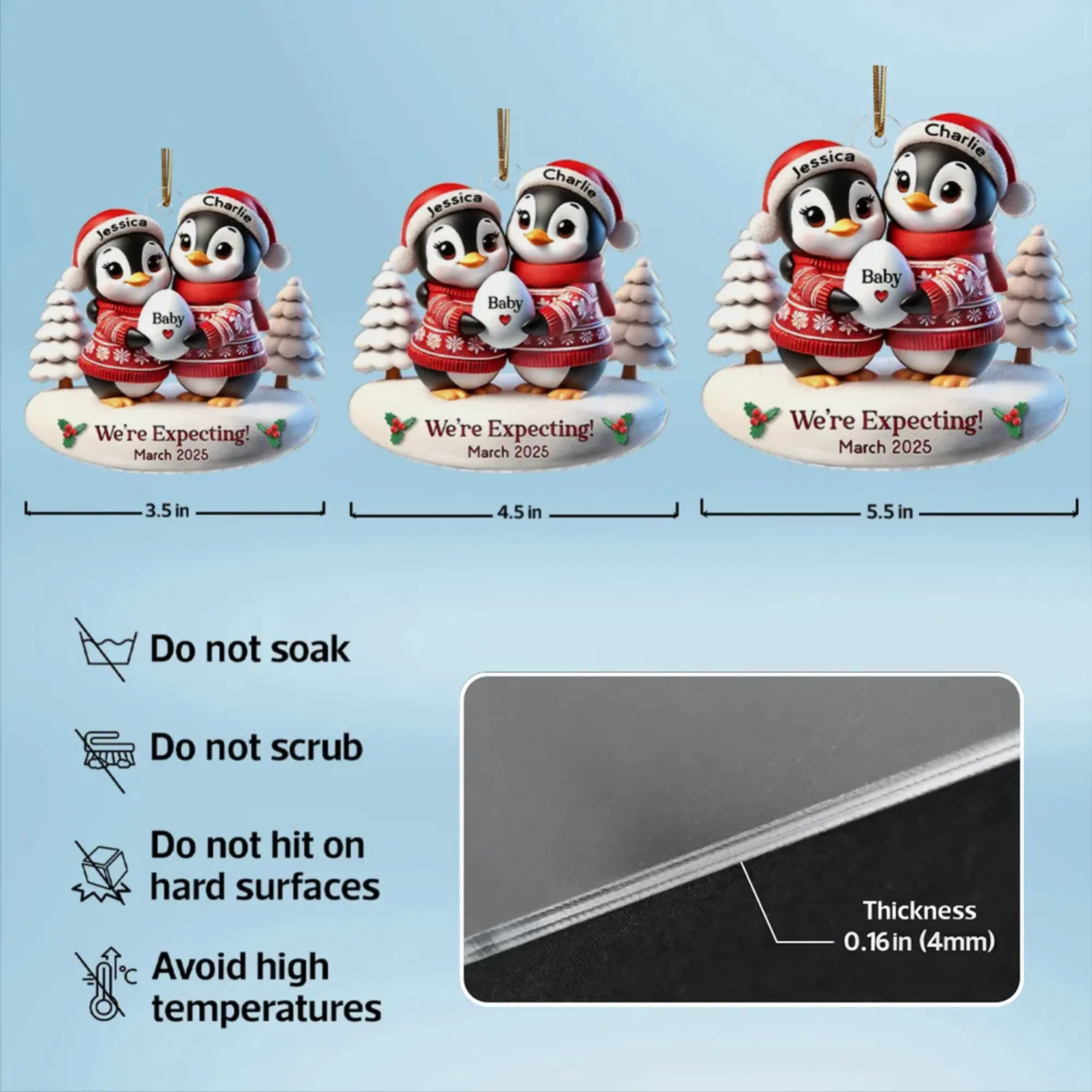 Custom Penguin Couple Acrylic Ornament for Parents-to-Be, Heartwarming Holiday Keepsake and Creative Baby Reveal Gift - Image 4