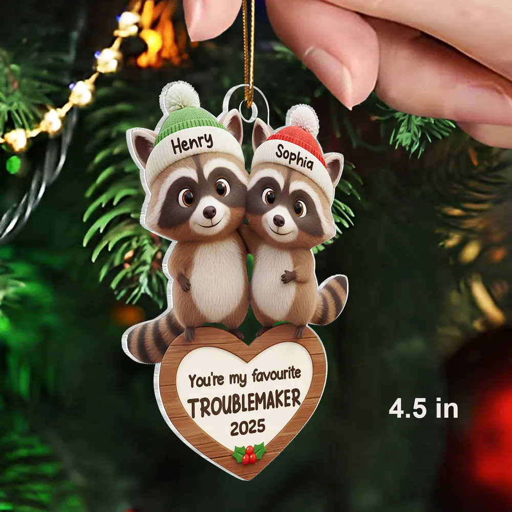 Personalized Acrylic Ornament with Raccoon Couple – Cute Favorite Troublemaker Christmas Gift for Couples & Newlyweds - Image 6