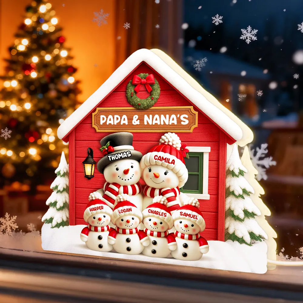 Personalized Acrylic Light Box with Snowman Family House, Cozy Christmas Décor and Unique Holiday Gift for Parents Grandparents - Image 5