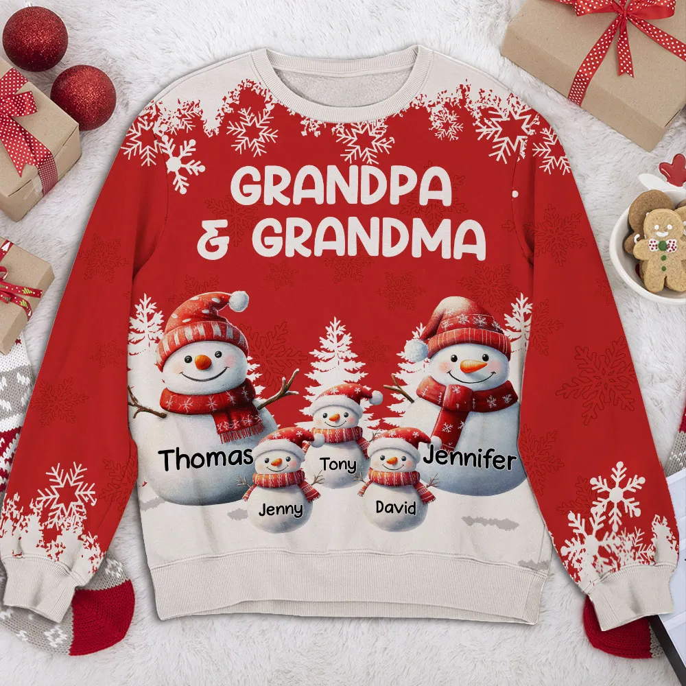 Personalized Printed Sweatshirt for Grandma and Grandpa with Cute Snowman Family Art, Cozy Christmas Keepsake & Unique Grandparent Gift - Image 6