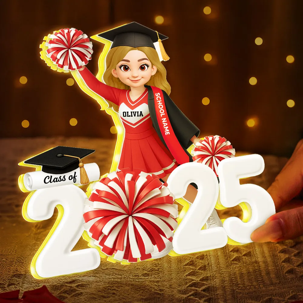 Personalized Acrylic Light Box Graduation Décor with Cheerleader Design & Warm Glow – Unique Gift for Class of Grad - Image 2