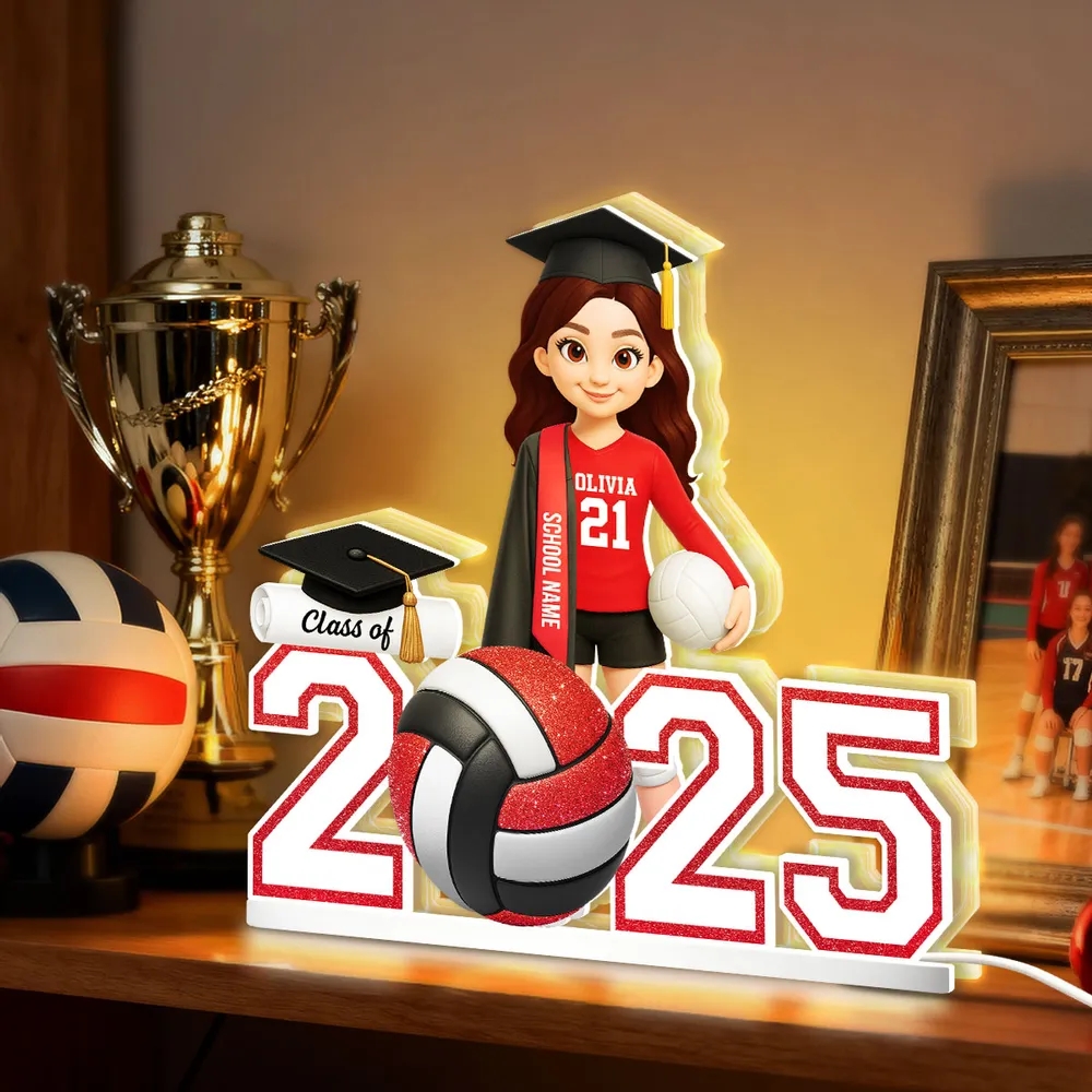 Graduation Acrylic Light Box with Custom Volleyball Player, Soft Atmosphere Lighting Keepsake for Class of 2025 and Unique Gift for Friends