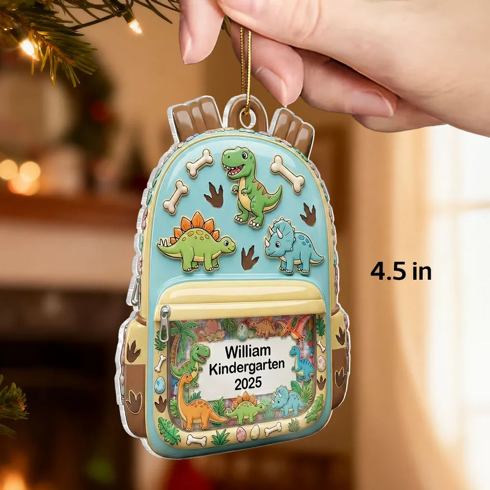 Personalized Acrylic Backpack Ornament for Kids – Cute School-Themed Holiday Gift - Image 2