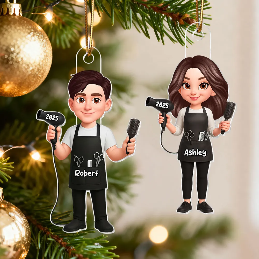 Personalized Acrylic Ornament for Hairdressers – Custom Hair Stylist Couple Design, Festive Decor & Unique Christmas Gift - Image 7
