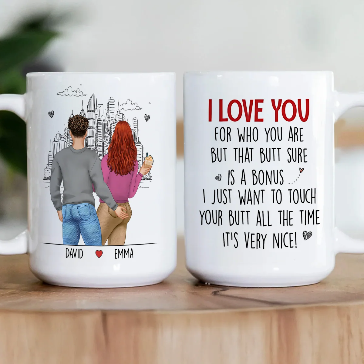 Personalized White Ceramic Mug with Hugging Couple Illustration, Funny Love Quote, Unique Romantic Gift for Partner - Image 2