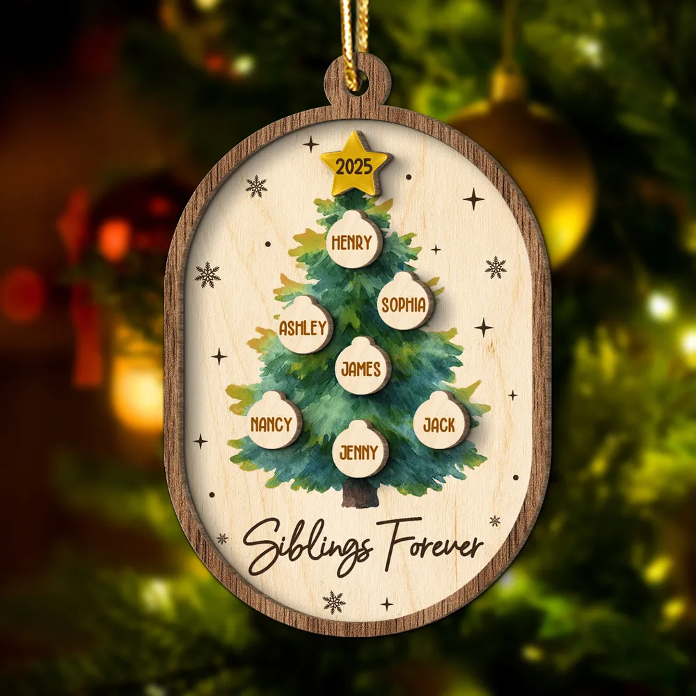 Personalized 2-Layer Wooden Ornament for Siblings Christmas Tree Decor, Custom Family Names Keepsake Gift - Image 10