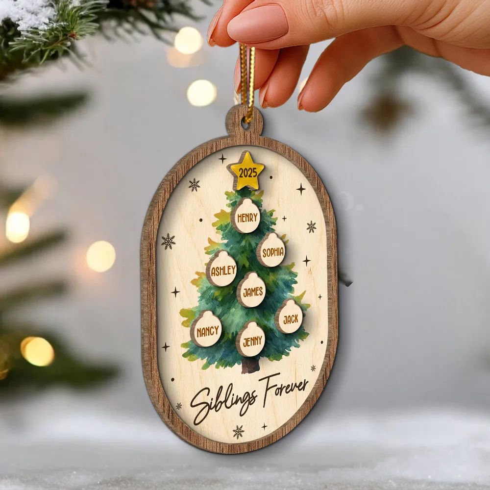 Personalized 2-Layer Wooden Ornament for Siblings Christmas Tree Decor, Custom Family Names Keepsake Gift - Image 2