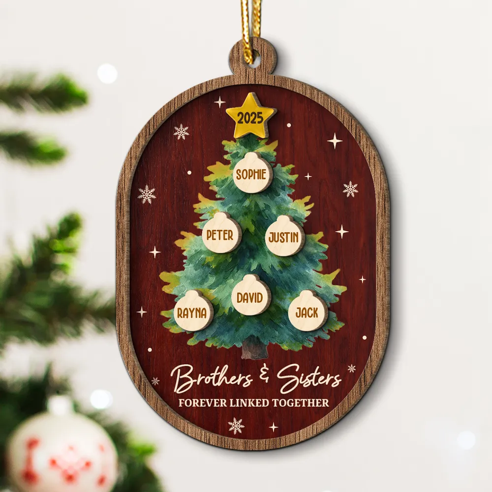Personalized 2-Layer Wooden Ornament for Siblings Christmas Tree Decor, Custom Family Names Keepsake Gift - Image 3