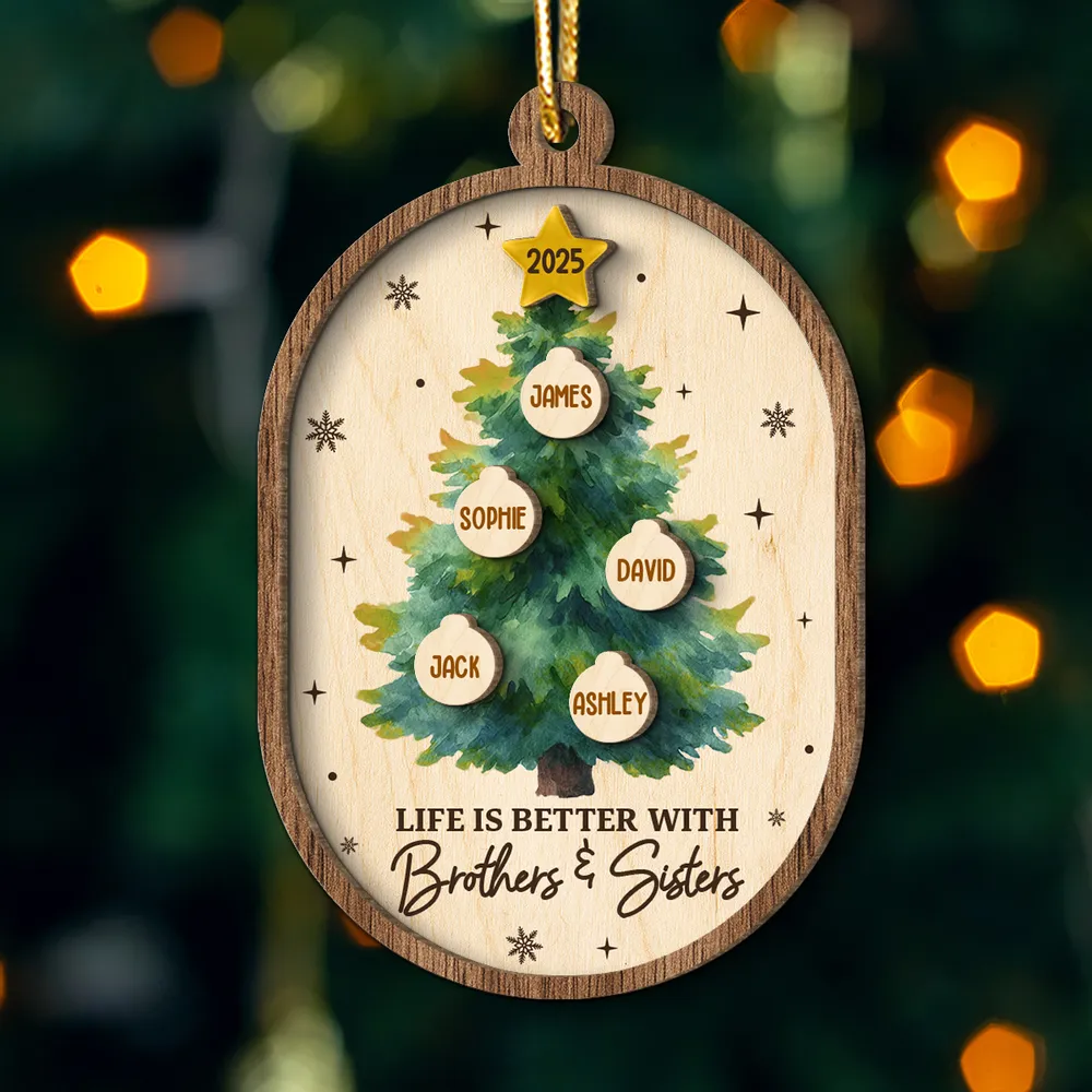 Personalized 2-Layer Wooden Ornament for Siblings Christmas Tree Decor, Custom Family Names Keepsake Gift - Image 8