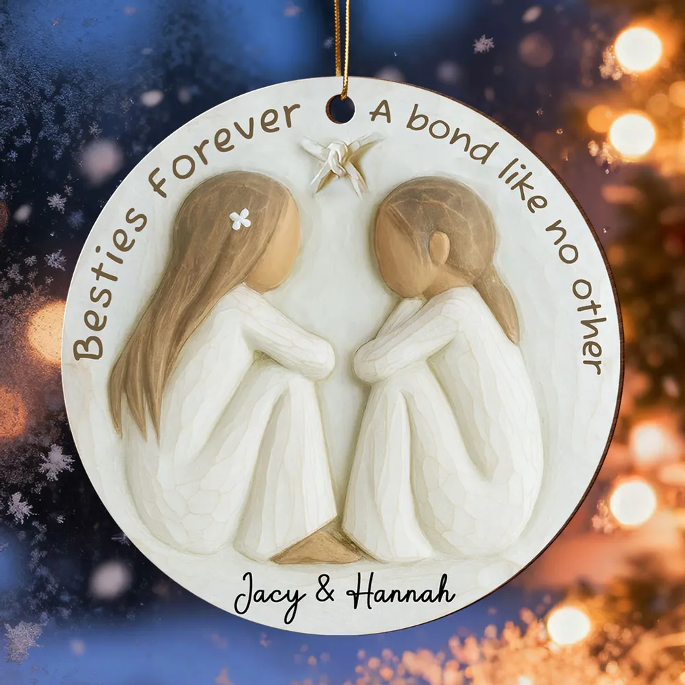 Best Friends Wooden Ornament Personalized, Besties Forever Gift for Her, Cozy Holiday Keepsake Decoration - Image 3