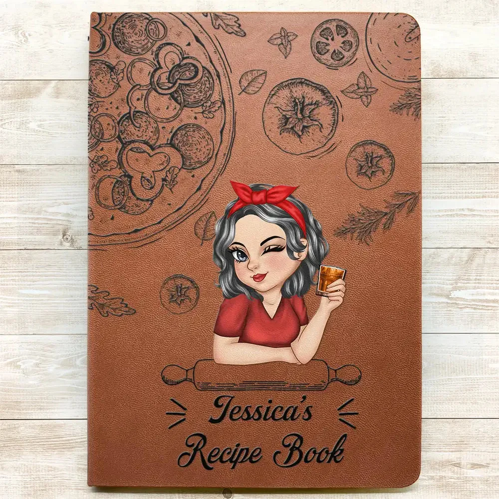 Personalized Leather Recipe Book with Custom Name, Cute Illustrated Cooking Journal Gift for Mom or Home Chef - Image 3