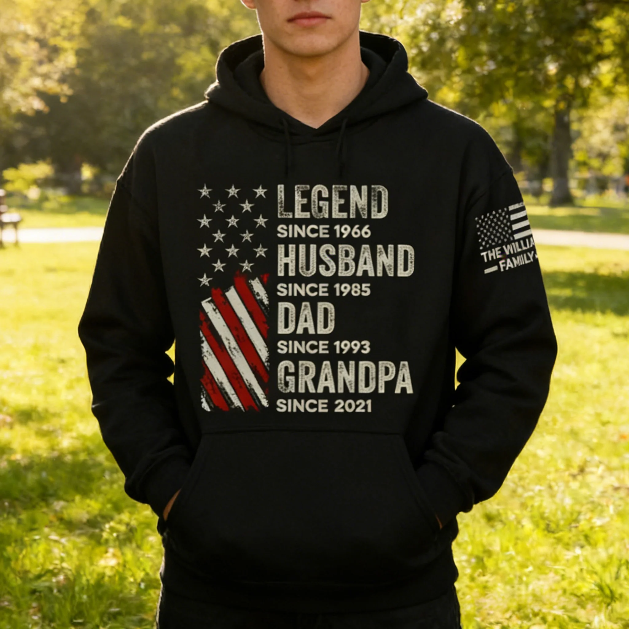 Personalized Legend Husband Dad Grandpa Hoodie with American Flag Design – Cozy Custom Gift for a Proud Family Man