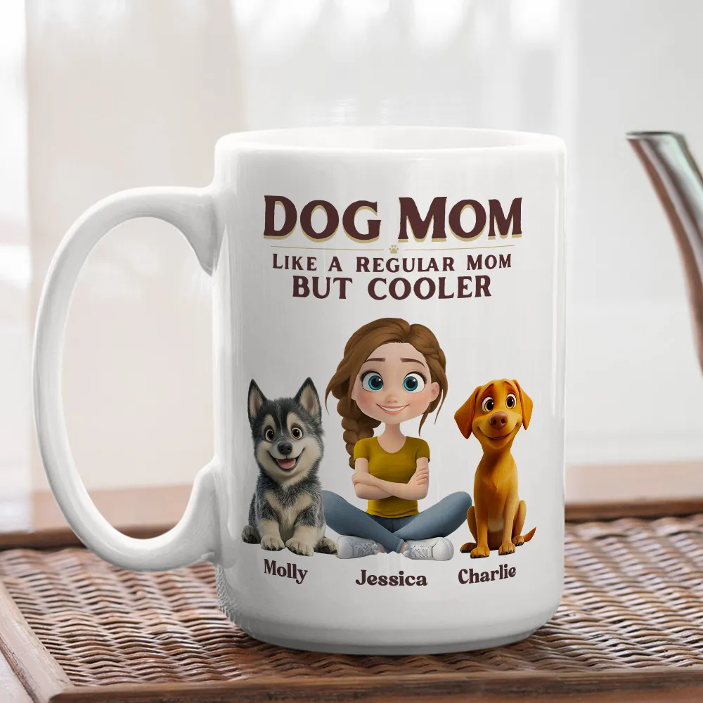 Personalized Dog Mom White Ceramic Mug with Cute Cartoon Portrait, Fun Everyday Coffee Cup, Unique Gift for Cool Pet Moms - Image 2