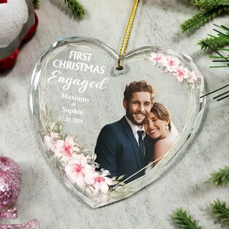 Personalized Crystal Ornament for First Christmas Married – Custom Photo Couple Keepsake, Romantic Holiday Tree Gift - Image 5