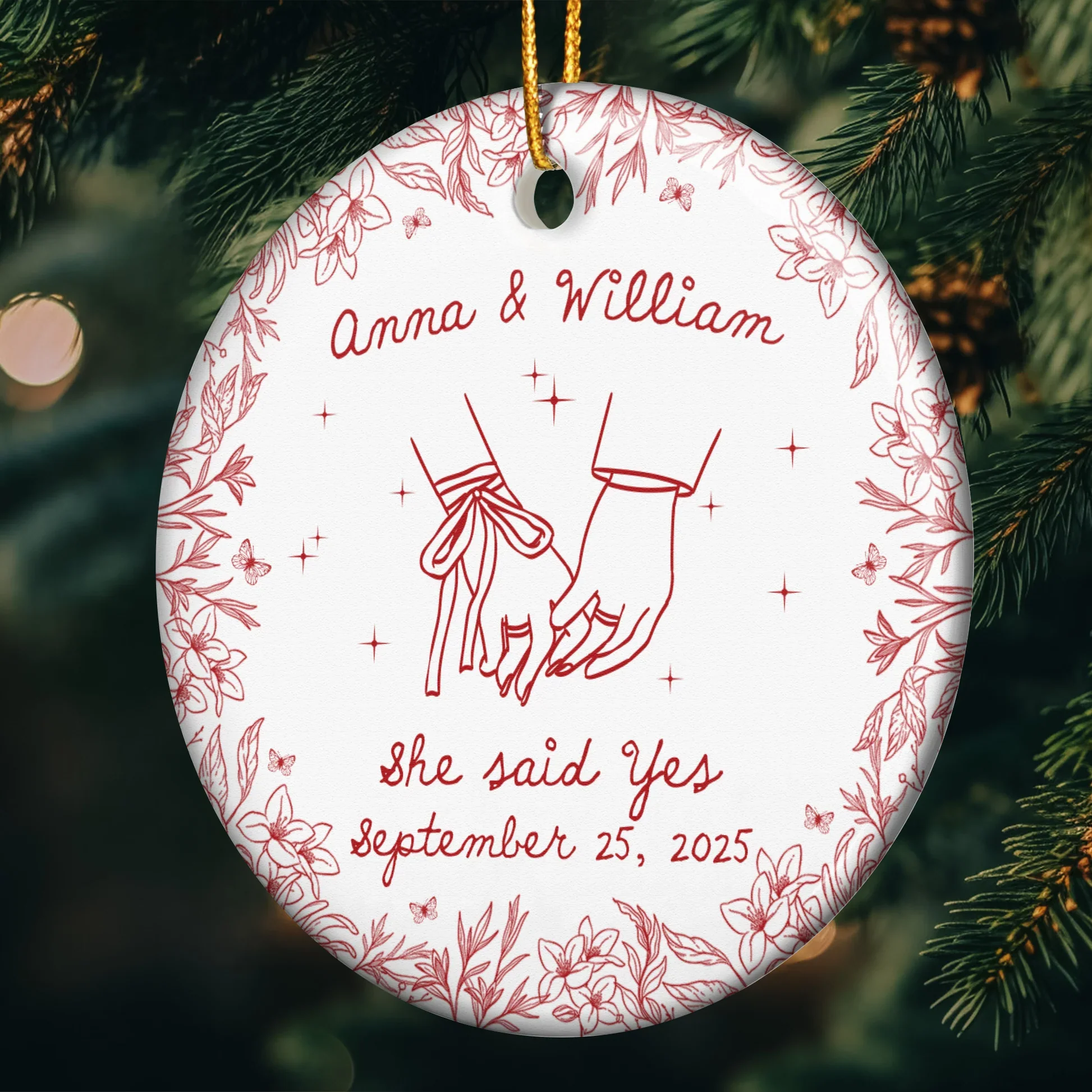 Personalized Ceramic Ornament for Couples First Christmas or Engagement – Custom Art Keepsake, Romantic Tree Decor & Unique Newlywed Gift - Image 3