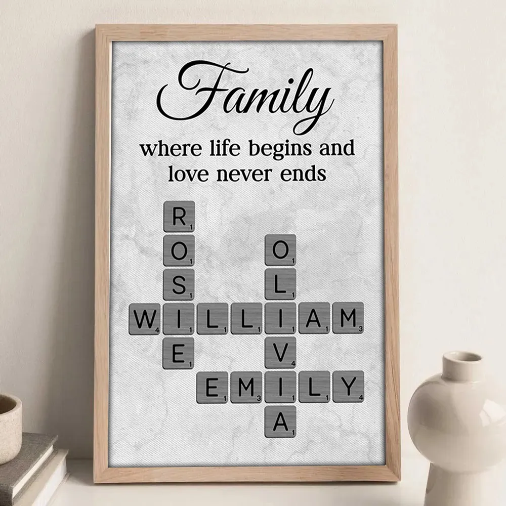 Family Where Life Begins and Love Never Ends Personalized Poster – Custom Crossword Wall Art, Heartfelt Gift for Any Home - Image 11