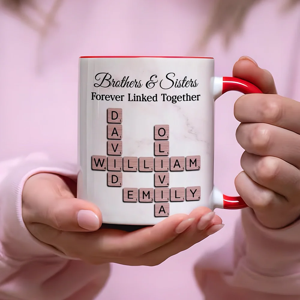 Personalized Brothers And Sisters Mug With Crossword Names White Ceramic Mug Unique Sibling Gift Keepsake - Image 2