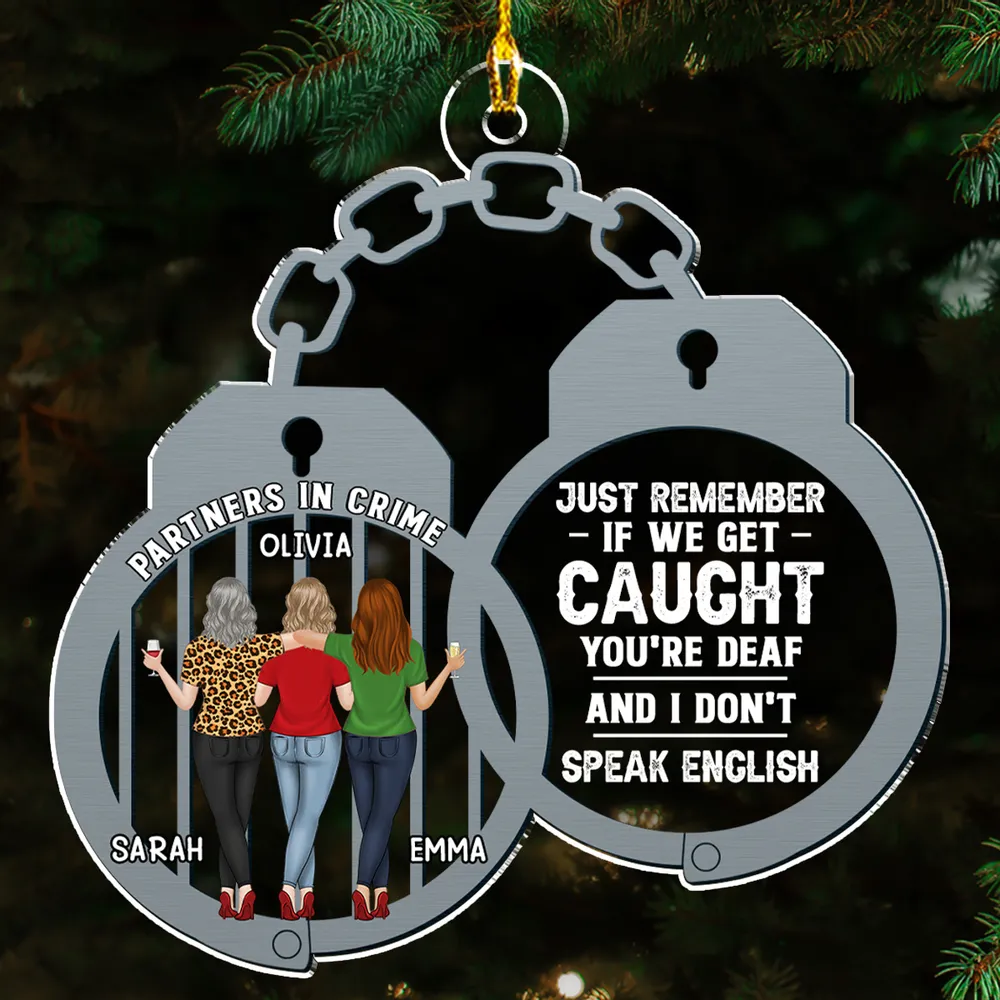 Funny Bestie Acrylic Ornament With Partners In Crime Artwork Cute Friend Gift For Christmas Tree Or Year Round Display - Image 2